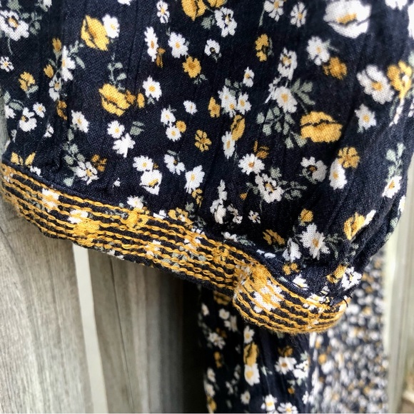 J. JILL Dress Embroidered BOHO Floral Womens Small Navy Blue Gold - Picture 12 of 12